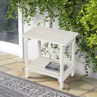 Shine Company Providence Rectangular Solid Wood Side Table  Outdoor Adirondack Patio Table  Eggshell White