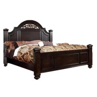 Transitional Style Eastern King Wooden Bed with Bun Feet, Brown