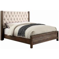Fabric Wingback Design Eastern King Bed with Button Tufted Details,Brown