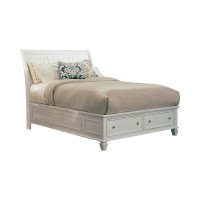 Cottage Style Sleigh Storage Queen King Bed with Molded Details, White