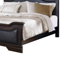 Leatherette Padded Eastern King Bed with Crown Top and Molded Details,Brown