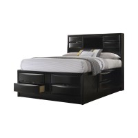 Panel Design California King Bed with Bookcase and Drawers, Black