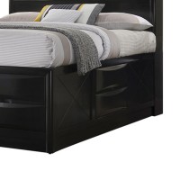 Panel Design California King Bed with Bookcase and Drawers, Black