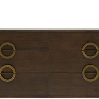 Benjara 6 Drawer Dresser With Semi Circle Brass Pulls And Floor Protectors, Brown