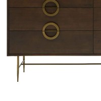 Benjara 6 Drawer Dresser With Semi Circle Brass Pulls And Floor Protectors, Brown