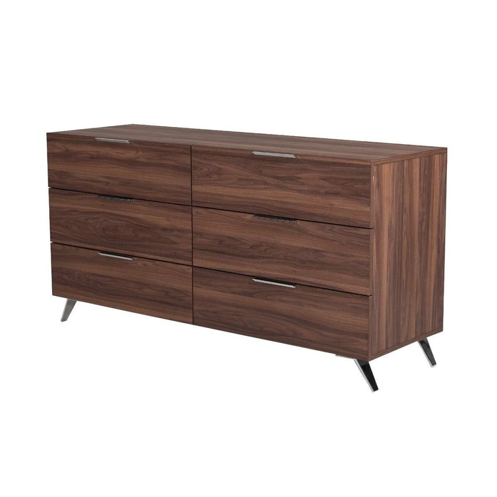 Benjara 6 Drawer Transitional Dresser With Wood Grain Details And Metal Legs, Brown