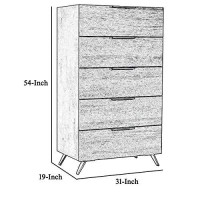 Benjara 5 Drawer Chest With Metal Handles And Wood Grain Details, Gray