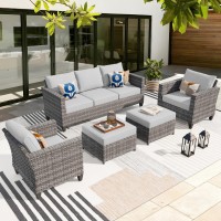 Ovios Patio Furniture Set 5 Pieces Outdoor Wicker Rattan Sofa Couch With Chairs Ottomans And Comfy Cushions All Weather High