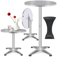 Kesser - 2-In-1 Folding Bistro Table Aluminium Stainless Steel Plate Height Adjustable 70 Cm / 115 Cm Party Table Diameter 60 Cm Indoor And Outdoor Wedding Reception Table Folding Table