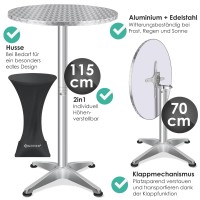Kesser - 2-In-1 Folding Bistro Table Aluminium Stainless Steel Plate Height Adjustable 70 Cm / 115 Cm Party Table Diameter 60 Cm Indoor And Outdoor Wedding Reception Table Folding Table