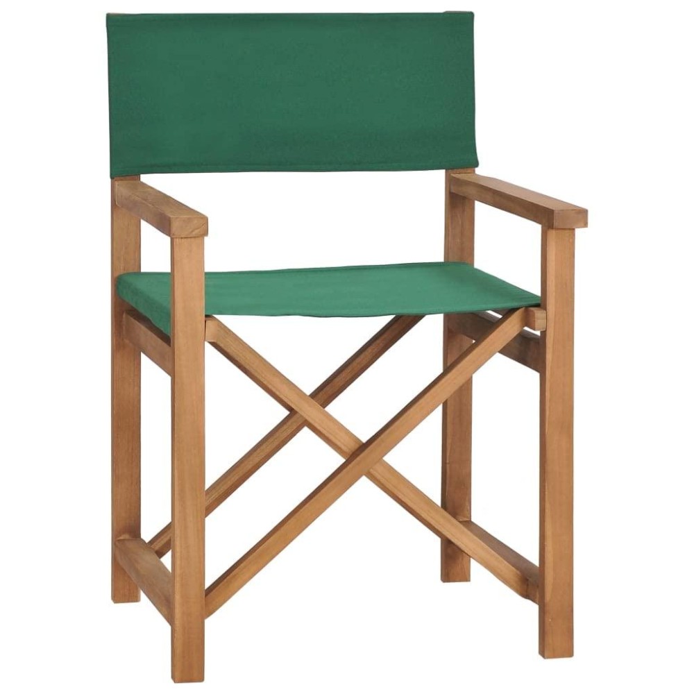 Vidaxl Director'S Chair, Foldable Director'S Chair With Fabric Seat Cover, Folding Camping Chair For Outdoor Garden Lawn, Solid Wood Teak Green