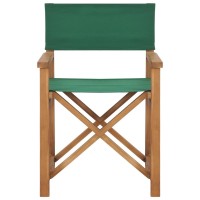 Vidaxl Director'S Chair, Foldable Director'S Chair With Fabric Seat Cover, Folding Camping Chair For Outdoor Garden Lawn, Solid Wood Teak Green