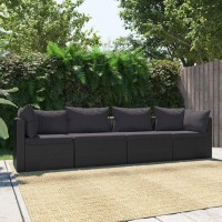 Vidaxl Patio Sofa 4 Piece, Outdoor Sofa Set With Cushions And Table, Sectional Sofa, Patio Wicker Furniture Set For Garden Porch, Rustic, Pe Rattan Black