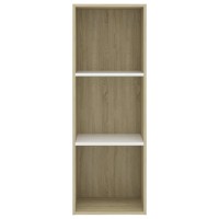Vidaxl Bookshelf, 3-Tier Book Cabinet Bookcase, Wall Bookshelf For Office, Freestanding Shelving Unit, Modern, White And Sonoma Oak Engineered Wood