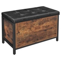 Benjara Button Tufted Leatherette Flip Top Storage Bench, Brown And Black