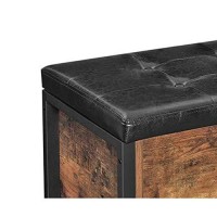 Benjara Button Tufted Leatherette Flip Top Storage Bench, Brown And Black