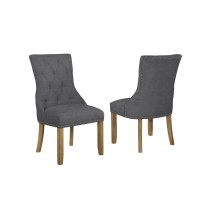 Dining Chairs Set of 2 in Dark Grey Linen