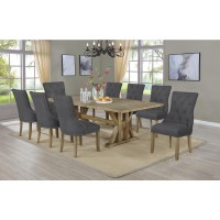 Classic 9pc Dining Set with Extendable Dining Table wCenter 24 Leaf and Uph Side Chairs Tufted Nailhead Trim Dark Grey