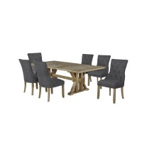 Classic 7pc Dining Set with Extendable Dining Table wCenter 24 Leaf and Uph Side Chairs Tufted Nailhead Trim Dark Grey