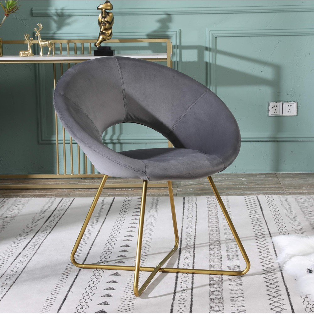 Roundhill Furniture Slatina Silky Velvet Upholstered Accent Chair with Gold Tone Finished Base, 25D x 28W x 31.5H in, Gray