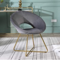 Roundhill Furniture Slatina Silky Velvet Upholstered Accent Chair with Gold Tone Finished Base, 25D x 28W x 31.5H in, Gray