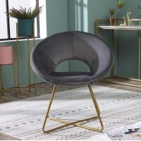 Roundhill Furniture Slatina Silky Velvet Upholstered Accent Chair with Gold Tone Finished Base, 25D x 28W x 31.5H in, Gray