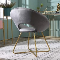 Roundhill Furniture Slatina Silky Velvet Upholstered Accent Chair with Gold Tone Finished Base, 25D x 28W x 31.5H in, Gray