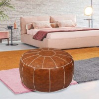 Zefen Decorative Pouf Foot Stool Round Unstuffed Leather Ottoman Cushion Storage Seat Or For Resting Your Feet On, Floor Chair Foot Living Room Bedroom Kids Room And Wedding (Brown)