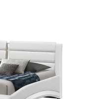Contemporary Leatherette Eastern King Bed with Chrome Accents, White