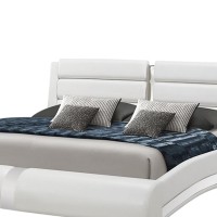 Contemporary Leatherette Eastern King Bed with Chrome Accents, White