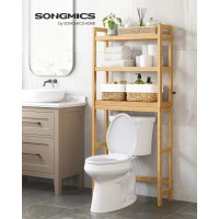 Songmics Over The Toilet Storage, 3-Tier Bamboo Over Toilet Bathroom Organizer With Adjustable Shelf, Fit Most Toilets, Space-Saving, Easy Assembly, Natural Ubts001N01
