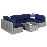 Best Choice Products 7Piece Modular Outdoor Sectional Wicker Patio Conversation Set W 2 Pillows Coffee Table Cover Included