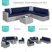 Best Choice Products 7Piece Modular Outdoor Sectional Wicker Patio Conversation Set W 2 Pillows Coffee Table Cover Included