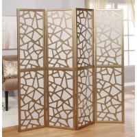 Roundhill Furniture Giyano 4 Panel Screen Room Divider, Gold