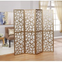 Roundhill Furniture Giyano 4 Panel Screen Room Divider, Gold