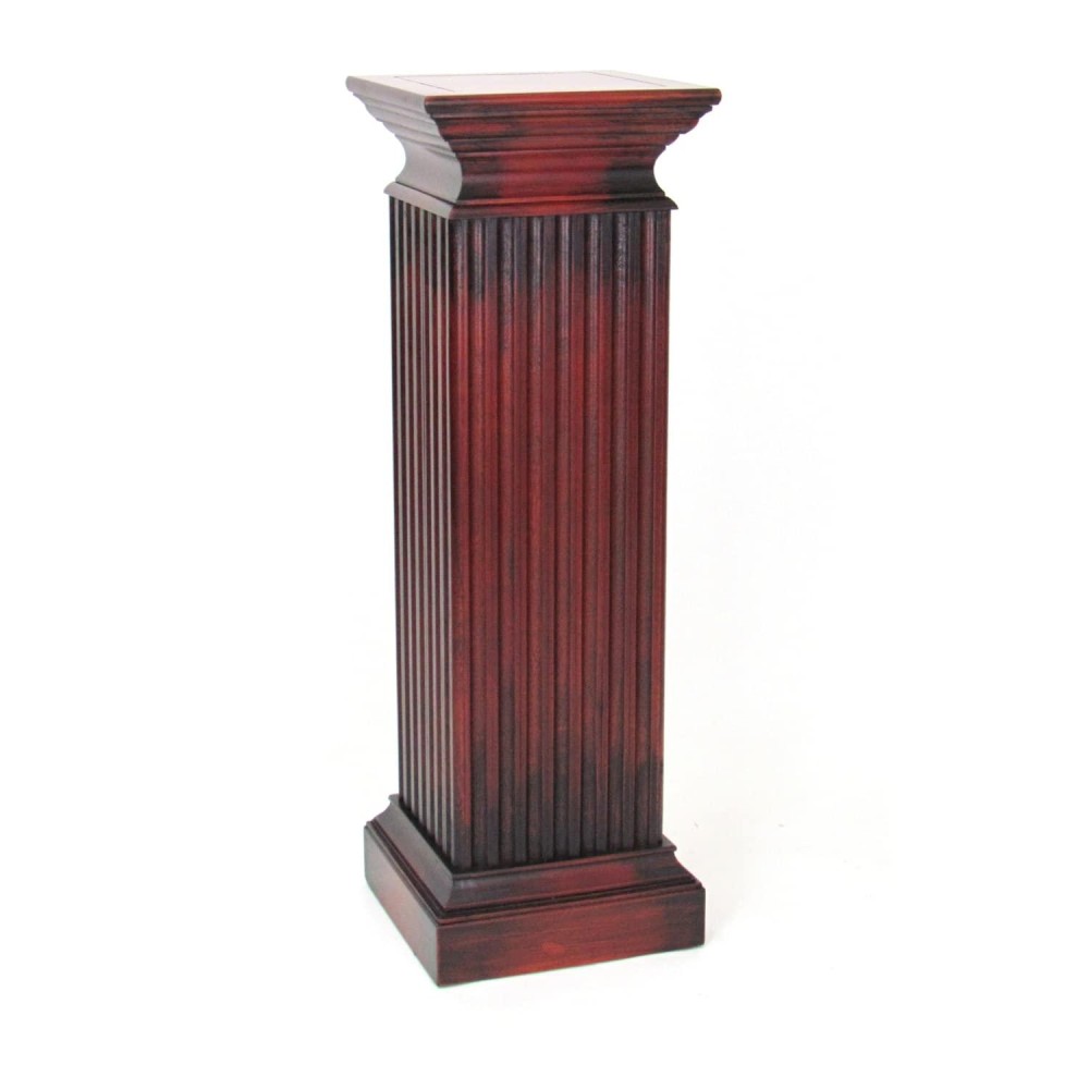 Benjara Square Shaped Column Pedestal With Reeded Design, Brown