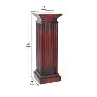 Benjara Square Shaped Column Pedestal With Reeded Design, Brown