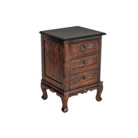 Benjara Traditional 3 Drawer Chest With Wooden Carvings And Cabriole Feet, Brown