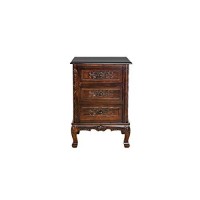 Benjara Traditional 3 Drawer Chest With Wooden Carvings And Cabriole Feet, Brown