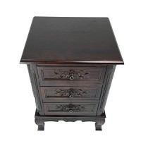 Benjara Traditional 3 Drawer Chest With Wooden Carvings And Cabriole Feet, Brown