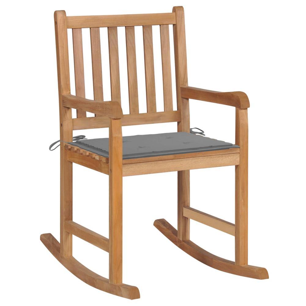 vidaXL Rocking Chair with Gray Cushion Solid Teak Wood 2758