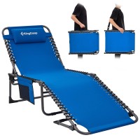 Kingcamp Chaise Lounge Outdoor 5-Position Adjustable Patio Lounge Chair,Folding Tanning Chair For Lawn,Beach,Pool And Sunbathing,Portable Heavy-Duty Camping Reclining Chair With Pillow (1, Blue)