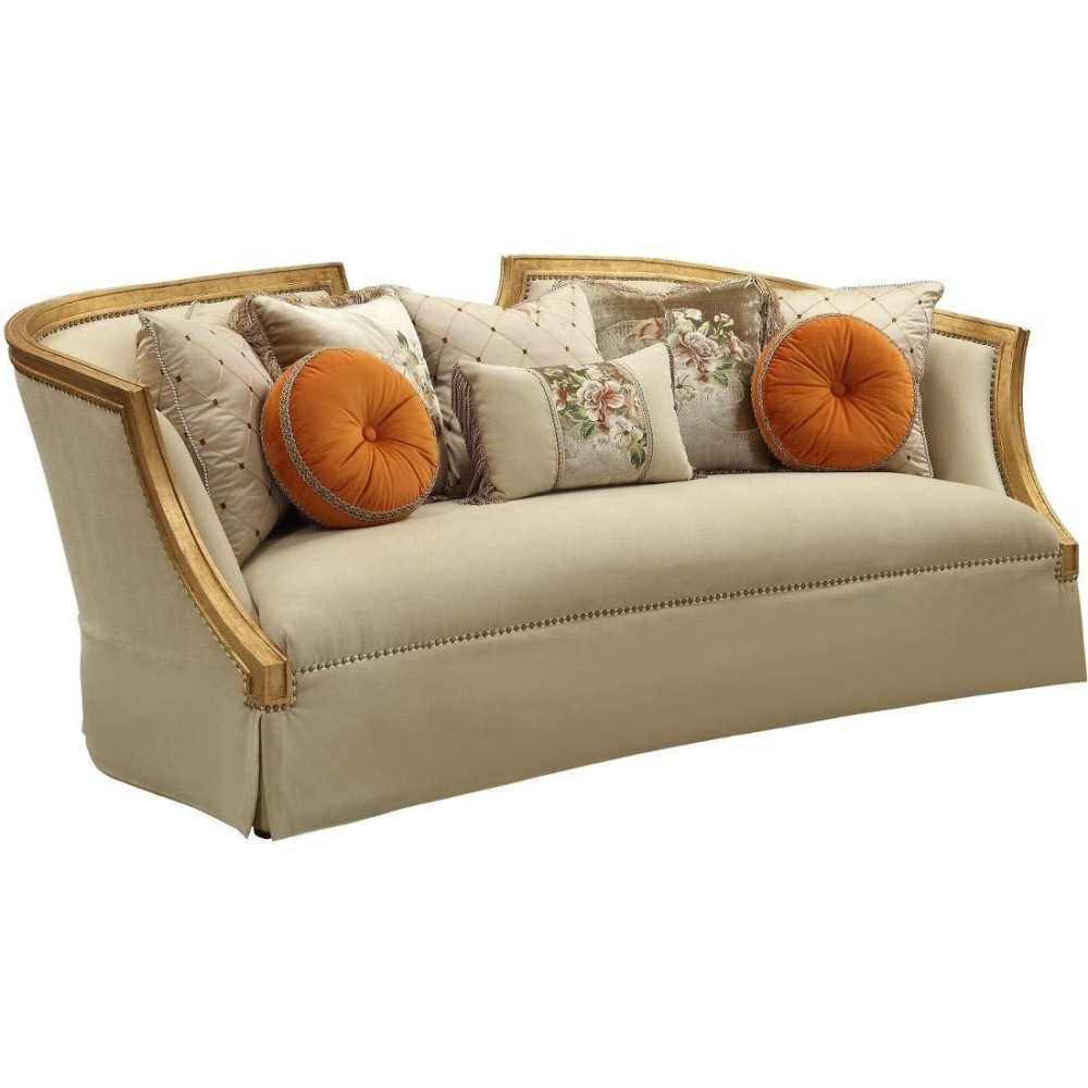 Acme Daesha Sofa In Antique Gold Wood Trim