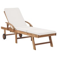vidaXL Sun Loungers with Cushions 2 pcs Solid Teak Wood Cream 3054633