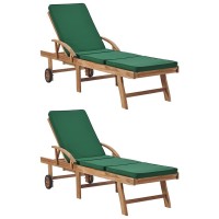 vidaXL Sun Loungers with Cushions 2 pcs Solid Teak Wood Green 3054635