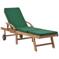 vidaXL Sun Loungers with Cushions 2 pcs Solid Teak Wood Green 3054635