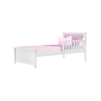 Max & Lily Twin Bed, Bed Frame With Headboard For Kids With 1 Guard Rail, Slatted, White