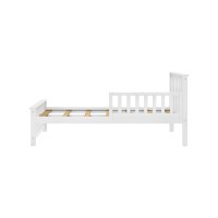 Max & Lily Twin Bed, Bed Frame With Headboard For Kids With 1 Guard Rail, Slatted, White