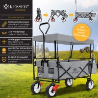Kesser Handcart Foldable With Roof Handcart Transport Trolley Equipment Trolley Includes 2 Mesh Pockets And One Outer Pocket With Front Wheel Brake Foldable Solid Rubber Tyre Up To 100 Kg Load