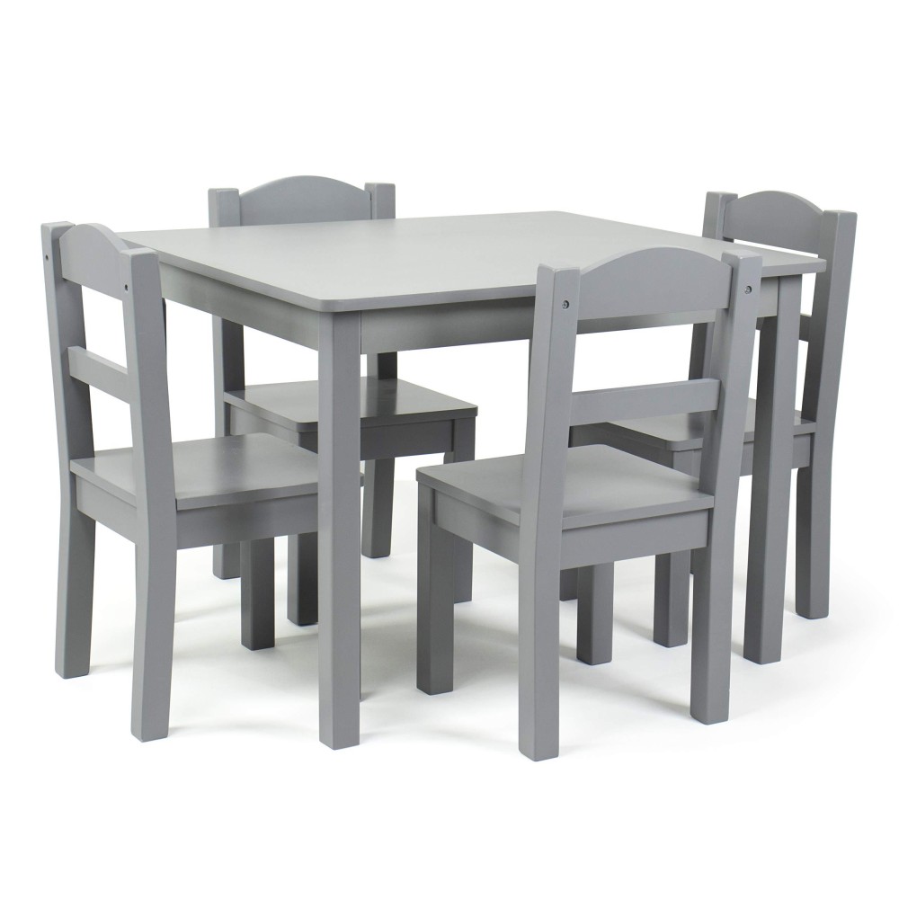 Humble Crew Kids Wood Table And 4 Chair Set, Grey